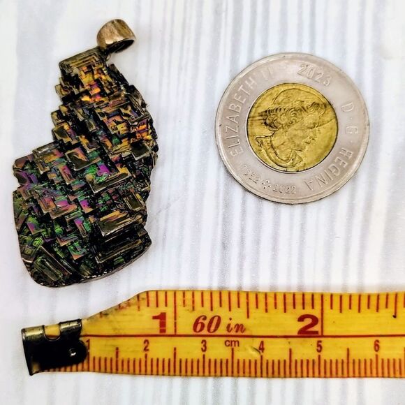 Bismuth Crystal Iridescent Rainbow Metal Jewelry Silver Vintage Natural - Picture 13 of 15